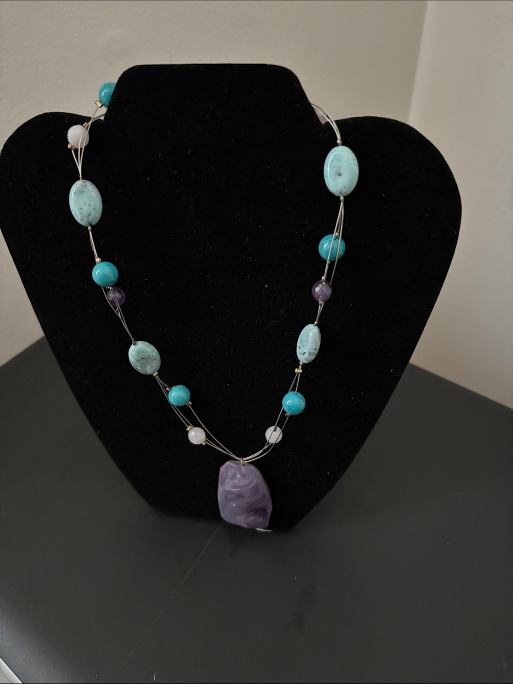 Handmade Turquoise & Amethyst Multi-Stone Necklace